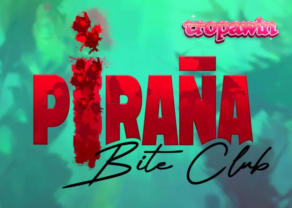 Isang makulay na underwater scene mula sa Piranha Bite Club slot na nagpapakita ng retro pin-up art at mga piranha.